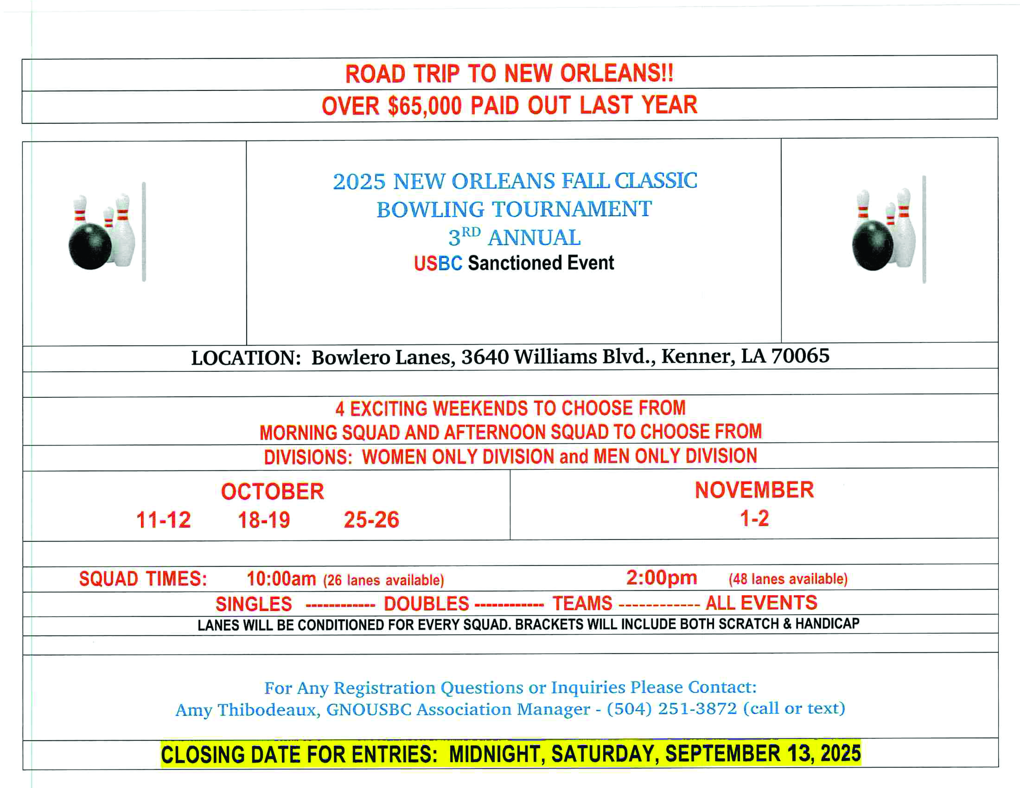 New Orleans Fall Classic Bowling Tournament